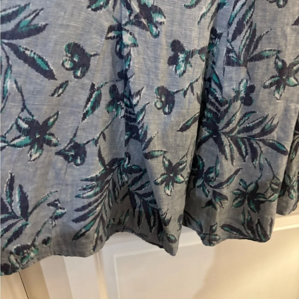 JM Collection Blue Floral Linen A-Line Midi Skirt Sz 16